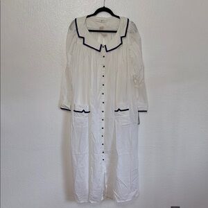 New vintage dead stock Eileen West nautical sailor baby doll Dress Navy Trim S